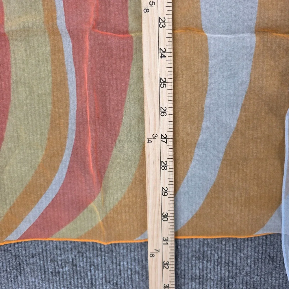 Vintage 100% Silk Sheer Square Scarf Set 2 Orange Wavy Blue Geometric Japan